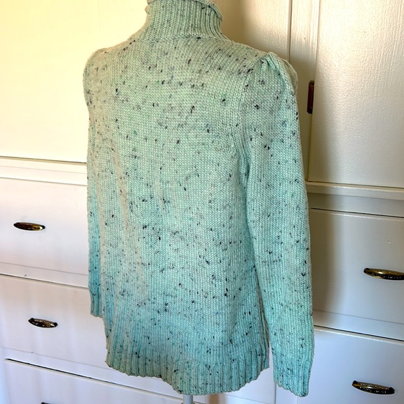 Talbots mock neck cable knit sweater.  Mint aqua color. Medium Petite. Speckled - Picture 5 of 10